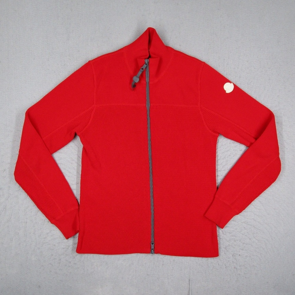Moncler Mens Maglione Tricot Cardigan Red Full Zip Cotton Knit Sweater Size M